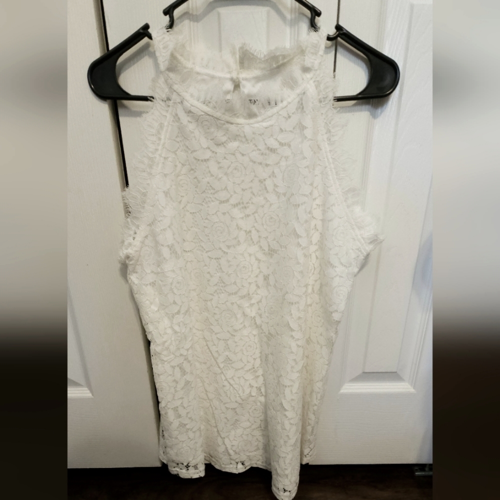 White lace lined halter tank